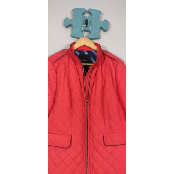 Talbots Diamond Quilted Military Jacket Red Size Medium Zipper Front - Picture 11 of 15